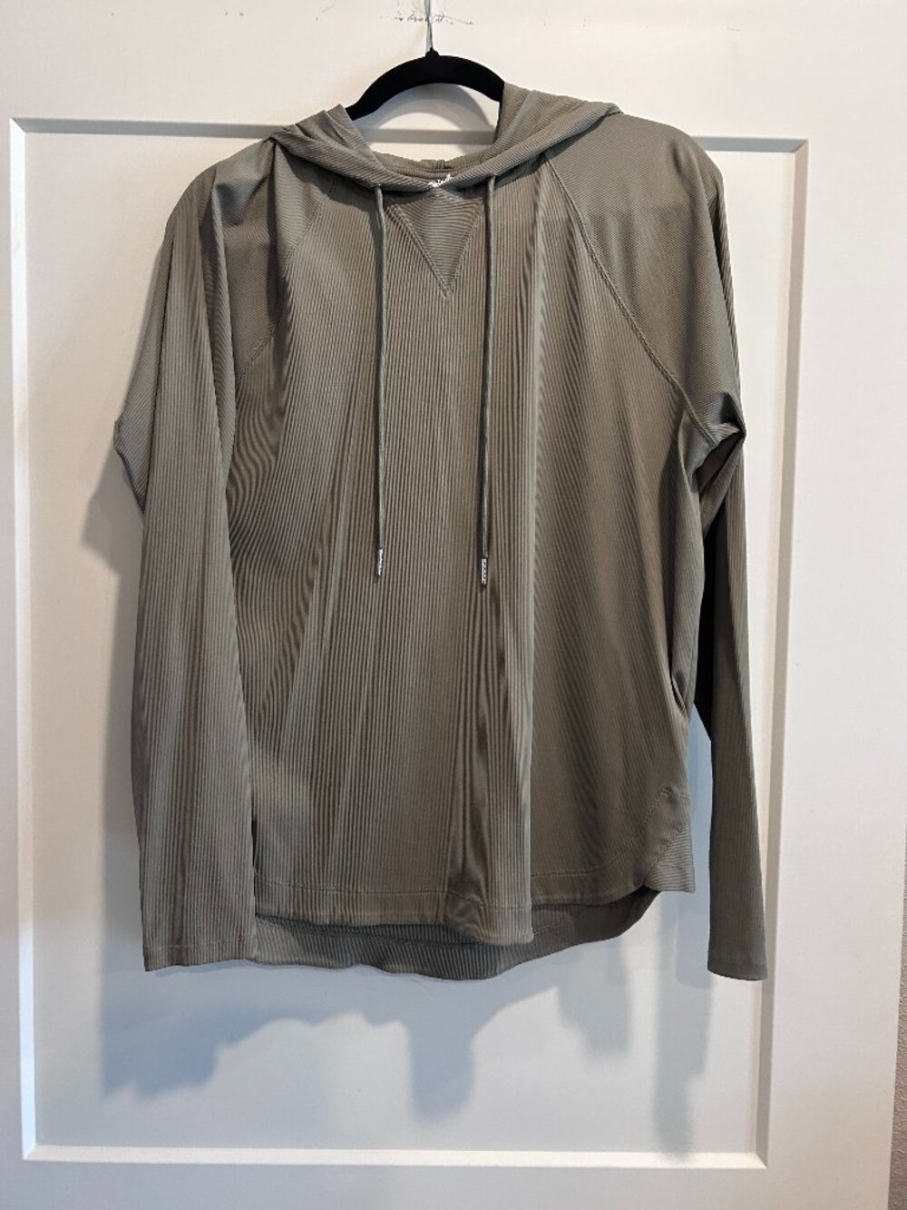 SAGE Collective XL Ribbed Hooded Long Sleeve Pullover Top Taupe Olive Gray